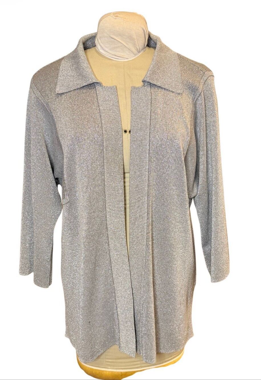 Nygard Collection Silver Metallic Open Front Cardigan XL Event Party Occasion